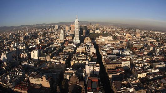 The Latin American Tower stands in the city skyline in this aerial photograp in Mexico City, Mexico, in 2013.