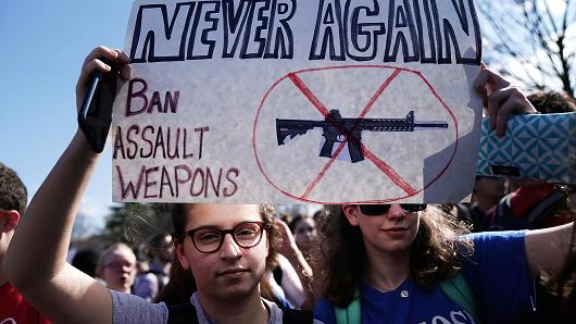 Students participate in a protest against gun violence February 21, 2018 on Capitol Hill in Washington, DC.