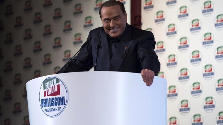 Silvio Berlusconi, President of Forza Italia (Go Italy) and former Italian Prime Minister, gives a speech during a political rally on February 25, 2018 in Milan, Italy.