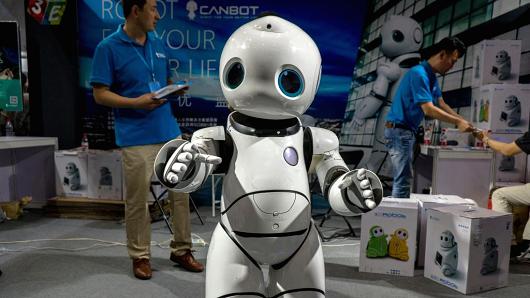 A robot on show at the Beijing International Consumer electronics Expo on July 8, 2017.