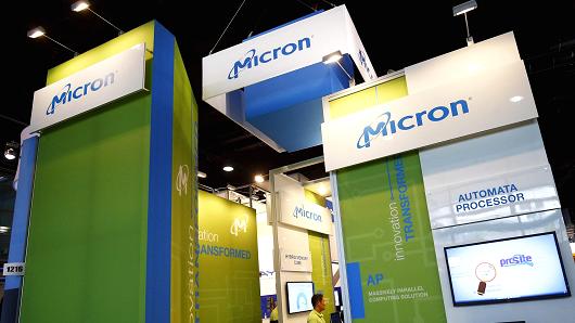 A booth of Micron Technology at an industrial fair in Frankfurt, Germany.