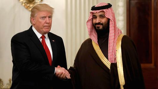 President Donald Trump and Saudi Deputy Crown Prince and Minister of Defense Mohammed bin Salman meet at the White House in Washington, U.S., March 14, 2017.