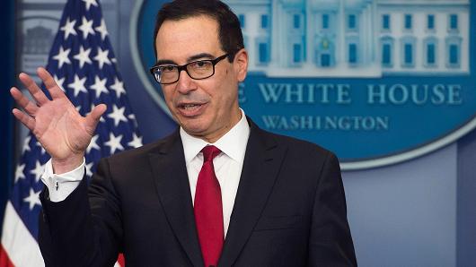 Secretary of Treasury Steven Mnuchin speaks during the daily press briefing at the White House in Washington, DC, January 11, 2018.