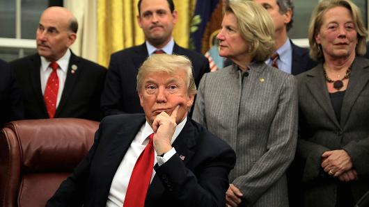 President Donald Trump attends a signing ceremony for the Interdict Act into law, to provide Customs and Border Protection agents with the latest screening technology on the fight against the opioid crisis, in the Oval Office of the White House in Washington D.C.