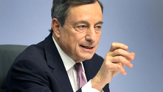 Mario Draghi, President of the European Central Bank (ECB) addresses a press conference following the meeting of the ECB's Governing Council in Frankfurt am Main, western Germany, on January 25, 2018.