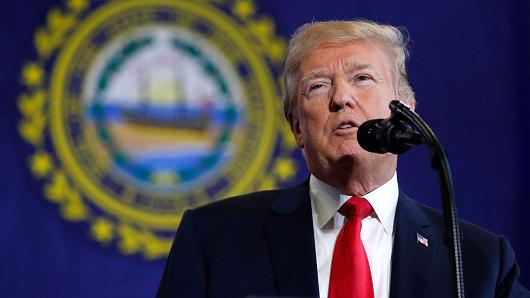 President Donald Trump delivers remarks on "combatting the opioid crisis" in a speech at Manchester Community College in Manchester, New Hampshire, U.S., March 19, 2018.