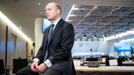 John Cryan, CEO of German bank Deutsche Bank, pictured during an interview after the press conference over the company's 2017 preliminary financial results on February 2, 2018 in Frankfurt, Germany.