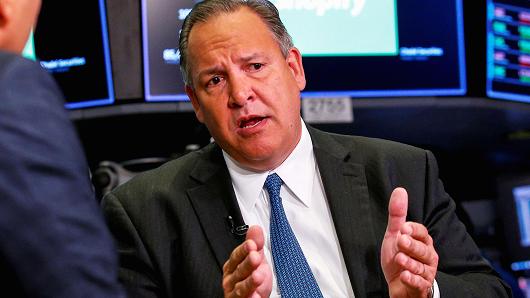 United Technologies Chairman and CEO Greg Hayes gives an interview to CNBC on the floor of the New York Stock Exchange, September 5, 2017.