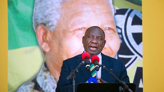 South African President Cyril Ramaphosa speaks at a rally on February 11, 2018, in Cape Town.
