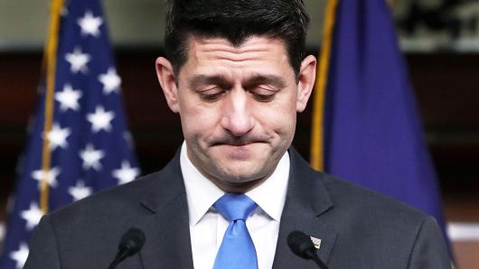 House Speaker Paul Ryan (R-WI), announces he will not seek re-election for another term in Congress, during a news conference at the US. Capitol, on April 11, 2018 in Washington, DC.