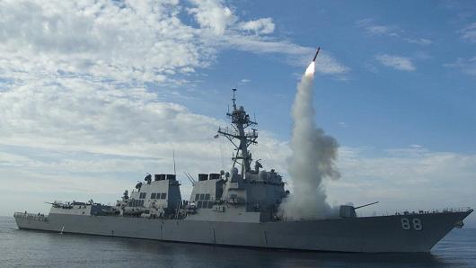 Sailors aboard the guided-missile destroyer USS Preble conduct an operational tomahawk missile launch while underway in a training area off the coast of California.