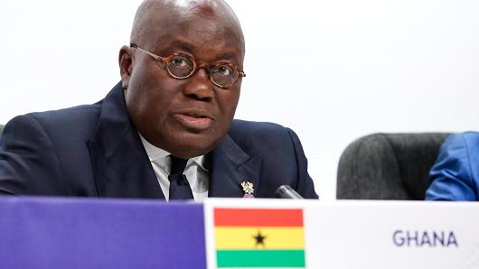 Nana Akufo-Addo, president of Ghana, speaks at a press conference during the Commonwealth Heads of Government Meeting in London, England, on April 20, 2018.