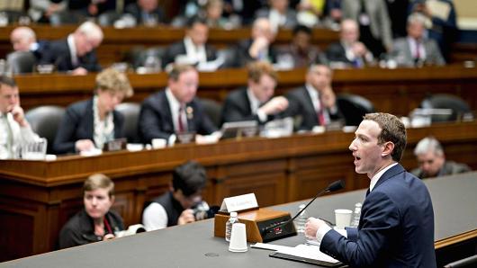 Mark Zuckerberg, chief executive officer and founder of Facebook, speaks during a House Energy and Commerce Committee hearing in Washington, D.C., U.S., on Wednesday, April 11, 2018.