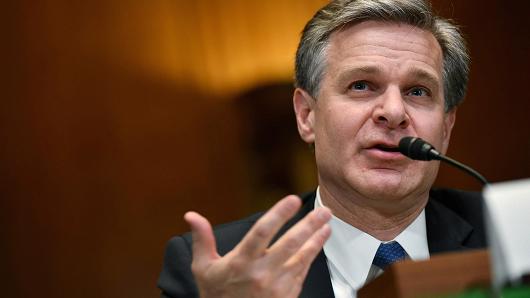 FBI Director Christopher Wray testifies before the Senate Appropriations Committee on the proposed budget for FY2019 for the FBI in the Dirksen Senate Office Building on Capitol Hill in Washington, DC on May 16, 2018.