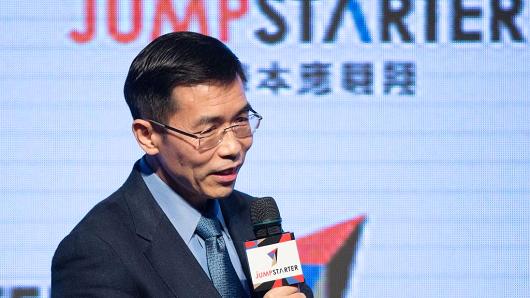 Xiaoou Tang, founder of SenseTime, speaks at the Jumpstarter start-up pitch event in Hong Kong, China, on Tuesday, Nov. 21, 2017.
