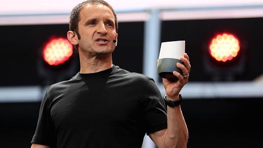 Google Vice President of Product Management Mario Queiroz shows the new Google Home during Google I/O 2016 at Shoreline Amphitheatre on May 19, 2016 in Mountain View, California.