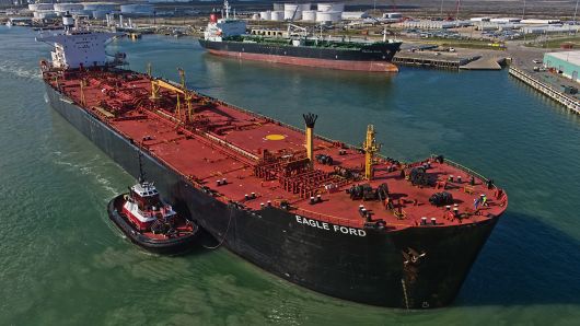 The Eagle Ford crude oil tanker sails out of the the NuStar Energy dock at the Port of Corpus Christi in Corpus Christi, Texas, U.S., on Thursday, Jan. 7, 2016.