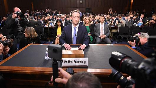Facebook CEO Mark Zuckerberg arrives to testify before a joint hearing of the US Senate Commerce, Science and Transportation Committee and Senate Judiciary Committee on Capitol Hill, April 10, 2018 in Washington, DC.