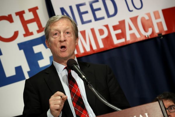 Billionaire hedge fund manager and philanthropist Tom Steyer speaks during a press conference at the National Press Club December 6, 2017 in Washington, DC. Steyer, founder of the 'Need To Impeach' initiative, presented legal grounds calling for the impeachment investigation of U.S. President Donald Trump during the press conference. 