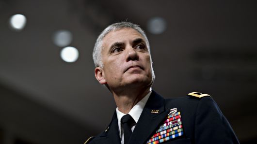 Paul Nakasone, director of the National Security Agency, arrives to a Senate Armed Services Committee confirmation hearing in Washington.