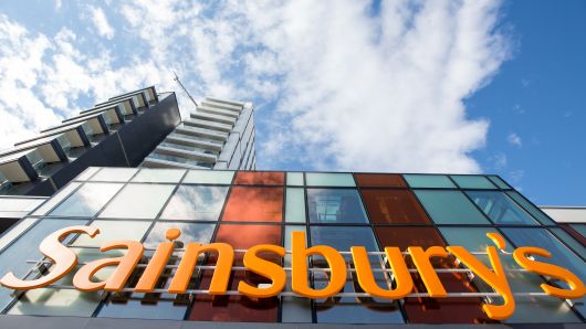 The Sainsbury's logo stands above the entrance to the J Sainsbury Plc flagship store in London, U.K.