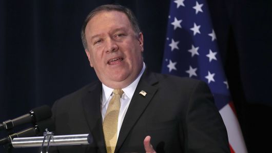 Secretary of State Mike Pompeo answers questions at a press briefing June 11, 2018 in Singapore. Pompeo answered a range of questions related primarily to the historic meeting between U.S. President Donald Trump and North Korean leader Kim Jong-un scheduled for tomorrow June 12 in Singapore.