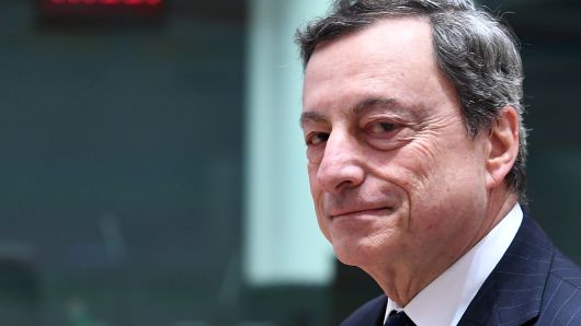 European Central Bank President Mario Draghi attends an Eurogroup finance ministers meeting at the European Council in Brussels on May 24, 2018.
