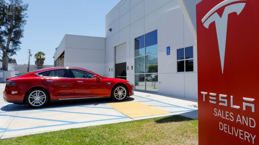 A Tesla sales and service center is shown in Costa Mesa, California, U.S. June 28, 2018. 