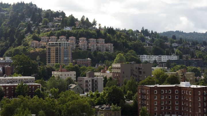 Fair-housing advocates worry about the number of Oregonians being priced out of the housing market. Here, a view of Nob Hill and Westover neighborhoods from West Burnside & 20th in Portland, Oregon. 