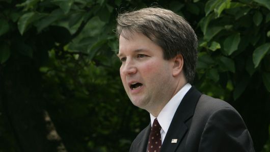 Brett Kavanaugh speaks in the Rose Garden of the White House on June 1, 2006 in Washington, D.C., after being sworn in to be a judge on the U.S. Court of Appeals. 