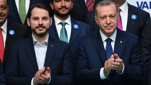 Turkish President Recep Tayyip Erdogan (R) poses with Beraat Albayrak on May 29, 2018 in Istanbul. 