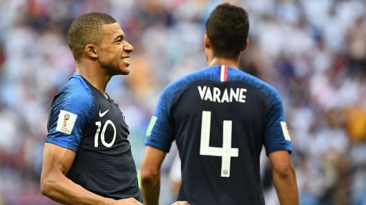 France's forward Kylian Mbappe celebrates after scoring their fourth goal during the Russia 2018 World Cup round of 16 football match between France and Argentina at the Kazan Arena in Kazan on June 30, 2018.