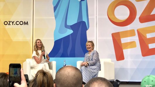 Hillary Clinton, pictured with Laurene Powell-Jobs, at the Ozy Festival in New York City on July 21, 2018.