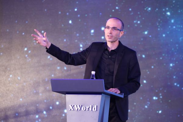 Israeli historian and writer Yuval Noah Harari makes a lecture of artificial intelligence during the X World Future Evolution on July 6, 2017 in Beijing, China.