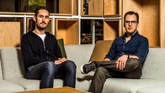 Instagram’s founders, Kevin Systrom, left, and Mike Krieger, at the company’s headquarters in Menlo Park, Calif., April 24, 2017. Instagram, now with 700 million users, resembles Facebook in 2009 to 2012, when it went from being something people used occasionally to something they use every day.