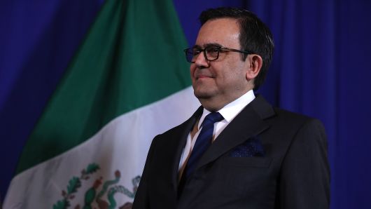 Mexico's Minister of Economy Ildefonso Guajardo Villarreal looks on during a joint news conference with U.S. Secretary of Commerce Wilbur Ross on March 10, 2017 in Washington, DC.