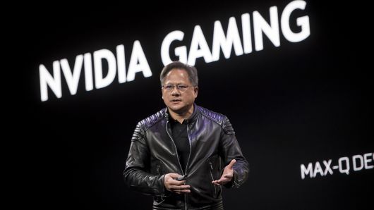 en-Hsun Huang, president and chief executive officer of Nvidia Corp., speaks during an event at the 2018 Consumer Electronics Show (CES) in Las Vegas, Nevada, U.S., on Sunday, Jan. 7, 2018.