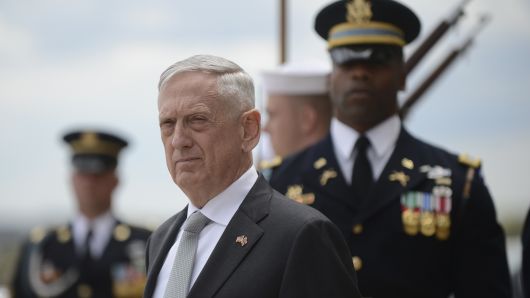 Defense Secretary James Mattis waits outside of the Pentagon in Washington, D.C., April 23, 2018.