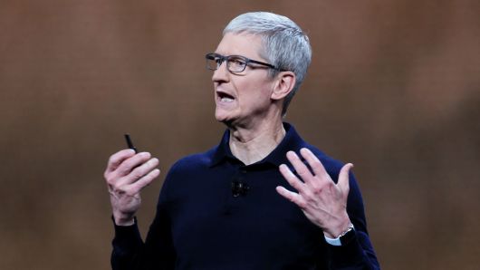 Apple Chief Executive Officer Tim Cook speaks at the Apple Worldwide Developer conference (WWDC) in San Jose, California, June 4, 2018.