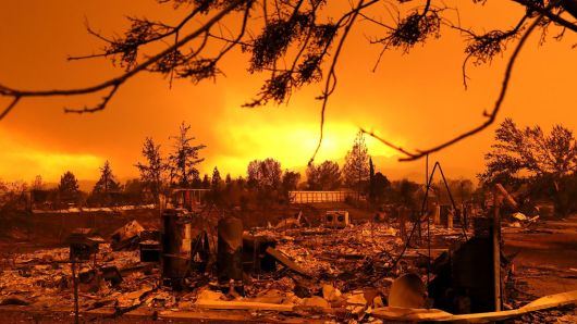 A view of homes that were destroyed by the Carr Fire on July 27, 2018 in Redding, California. A Redding firefighter and bulldozer operator were killed battling the fast moving Carr Fire that has burned over 126,000 acres and destroyed more than 1,000 homes.