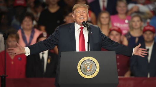 President Donald Trump focused exclusively on topics besides Paul Manafort and Michael Cohen at a West Virginia rally on Tuesday night. Here he is shown speaking earlier this month in Ohio. 