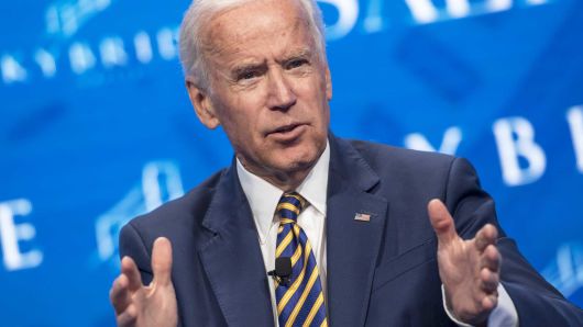 Former U.S. Vice President Joe Biden gestures speaks at the Skybridge Alternatives (SALT) conference in Las Vegas, Nevada.