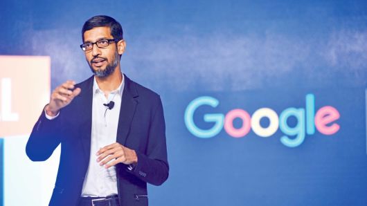 Google CEO Sundar Pichai speaks during Digital Unlocked Google event at Taj palace on Jan. 4, 2017, in New Delhi, India.