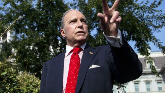Larry Kudlow, director of the U.S. National Economic Council, speaks to members of the media outside the West Wing of the White House in Washington, D.C., on Thursday, Aug. 16, 2018. 
