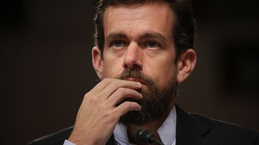 Twitter chief executive officer Jack Dorsey testifies during a Senate Intelligence Committee hearing concerning foreign influence in use of social media platforms, on Capitol Hill, September 5, 2018 in Washington, DC. 