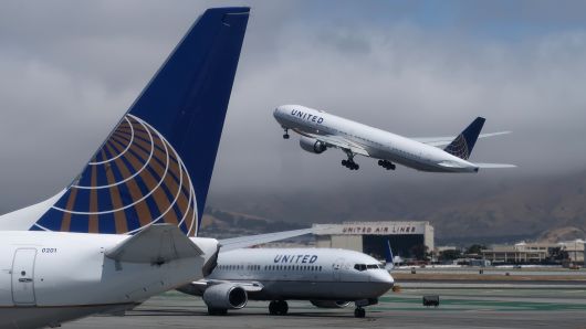 A United Airlines airplane takes off at San Francisco International Airport in San Francisco, California. 