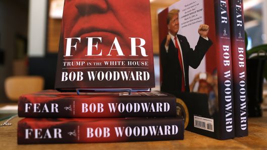The newly released book 'Fear' by Bob Woodward is displayed at Book Passage on September 11, 2018 in Corte Madera, California. The new book 'Fear' by Bob Woodward about the Trump adminstration hit store shelves today. 