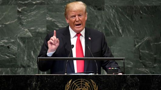 President Donald Trump addresses the 73rd session of the General Assembly at the United Nations in New York September 25, 2018. 