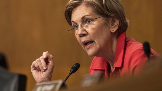 Sen. Elizabeth Warren, a Democrat from Massachusetts, speaks during a Senate Banking, Housing and Urban Affairs Committee hearing with Tim Sloan, chief executive officer of Wells Fargo & Co., not pictured, in Washington, D.C., on Tuesday, Oct. 3, 2017.