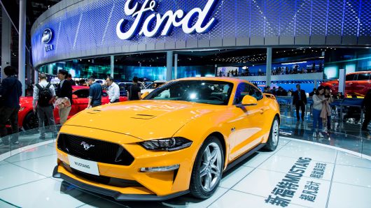 The Ford Mustang is displayed during the 17th Shanghai International Automobile Industry Exhibition in Shanghai.